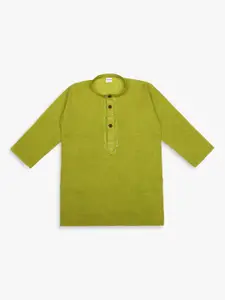 Superminis Boys Green & White Solid Kurta with Pyjamas