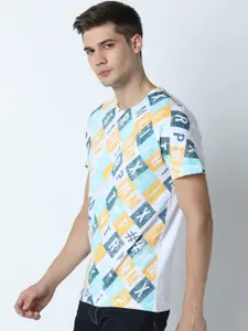 Huetrap Men Sea Green & Yellow Printed Round Neck T-shirt