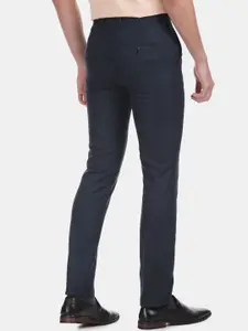 Arrow Men Navy Blue Slim Fit Self Design Formal Trousers