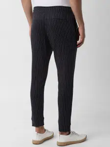 Peter England Men Black & White Striped Track Pants