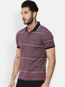 Van Heusen Sport Men Purple Striped Polo Collar Pure Cotton T-shirt
