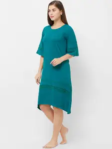 Soie Blue Solid Knee Length Nightdress
