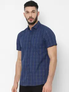 Allen Solly Sport Men Navy Blue Regular Fit Checked Casual Shirt