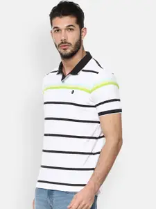 Van Heusen Sport Men White Striped Polo Collar Pure Cotton T-shirt