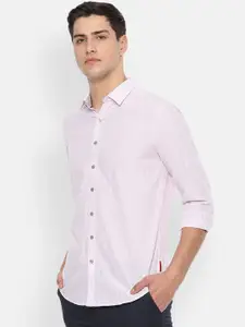 V Dot Men Pink Slim Fit Striped Casual Shirt