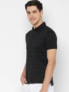 SIMON CARTER LONDON Men Black Printed Polo Collar Pure Cotton T-shirt