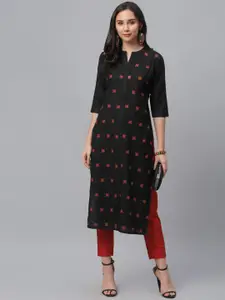 Libas Women Black Embroidered Straight Kurta