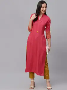 Libas Women Pink Solid Straight Kurta