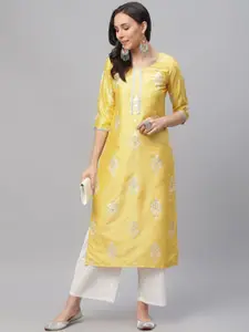 Libas Women Yellow Printed Straight Kurta