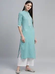 Libas Women Blue Yoke Design Straight Kurta