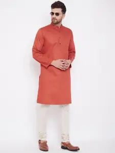even Men Rust Red Solid Straight Kurta