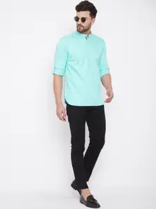 even Men Turquoise Blue Solid Straight Kurta