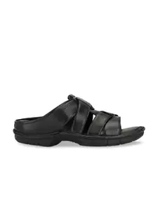 Hitz Men Black Leather Comfort Sandals