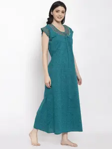 Secret Wish Turquoise Blue Printed Nightdress