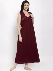 Secret Wish Women Maroon Printed Pure Cotton Nightdress