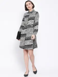 Oxolloxo Women Black & White Animal Printed Shirt Dress