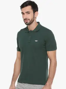 Force NXT Men Green Solid Polo Collar T-shirt