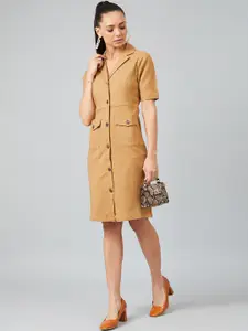 Athena Women Khaki Solid Shirt Dress