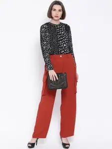 Oxolloxo Women Black Regular Fit Animal Printed Casual Shirt