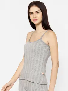 MACK JONNEY Women Grey Striped Thermal Top