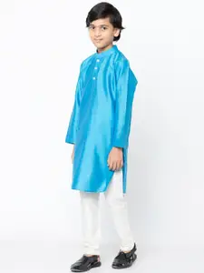 KISAH Boys Turquoise Blue Solid Straight Kurta