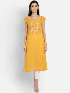 Saffron Threads Women Mustard Floral Embroidered Thread Work Kurta