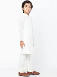 KISAH Boys White Woven Design Kurta with Pyjamas