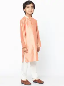 KISAH Boys Peach Solid Straight Kurta