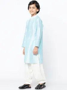 KISAH Boys Turquoise Blue & White Solid Kurta with Salwar