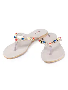 Shezone Women Cream-Coloured Embellished Open Toe Flats