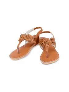 Shezone Women Tan Brown Solid T-Strap Flats