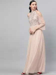 STREET 9 Women Peach-Coloured Embellished A-Line Dress