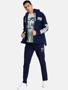 Puma Men Navy Blue Self Design Tailored Rebel Bold Full Zip Track Jacket