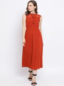 Oxolloxo Women Rust Orange Solid A-Line Dress