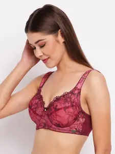 Enamor Maroon Underwired Non Padded High Coverage Balconette Bra F046