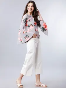 Tokyo Talkies Women Grey & Red Floral Printed Top