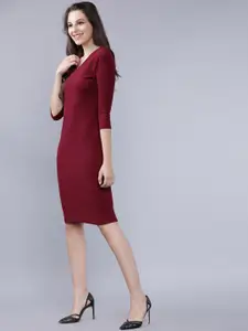 CHIC BY TOKYO TALKIES Women Maroon Solid Sheath Dress