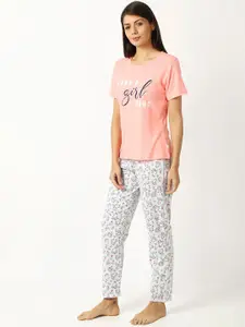 mackly Women Pink & Grey Printed Night suit