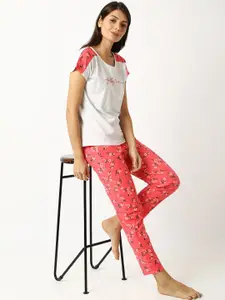 mackly Women Grey & Red Floral Printed Night suit