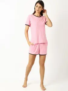 mackly Women Pink Solid Night suit