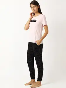 mackly Women Black & Pink Printed Night suit