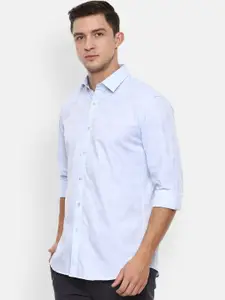 V Dot Men Blue Slim Fit Self Design Casual Shirt