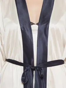 Clovia Beige & Blue Solid Nightdress