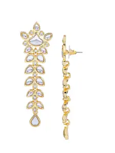 Estele White & Gold-Toned Teardrop Shaped Kundan Drop Earrings