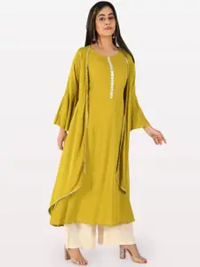 Neerus Women Green Solid A-Line Layered Kurta