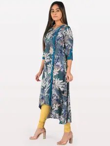 Neerus Women Navy Blue & Grey Printed A-Line Kurta