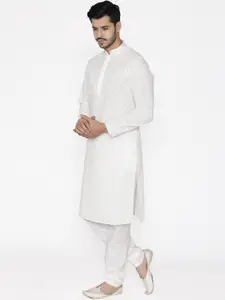 Manyavar Men White Self Design Kurta with Churidar
