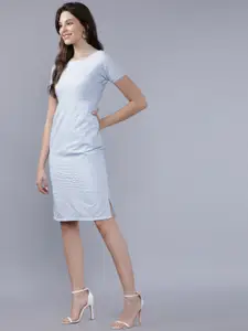 Tokyo Talkies Women Blue Embroidered Fit and Flare Dress