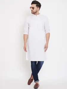 even Men White Woven Design Straight Kurta