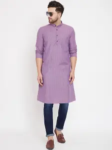 even Men Purple Striped Straight Kurta